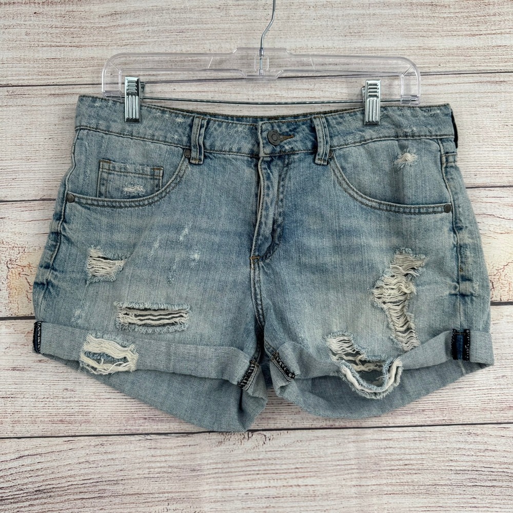 Pistola Denim Shorts Womens M Blue Distressed Ripped Rolled Cuff P4392